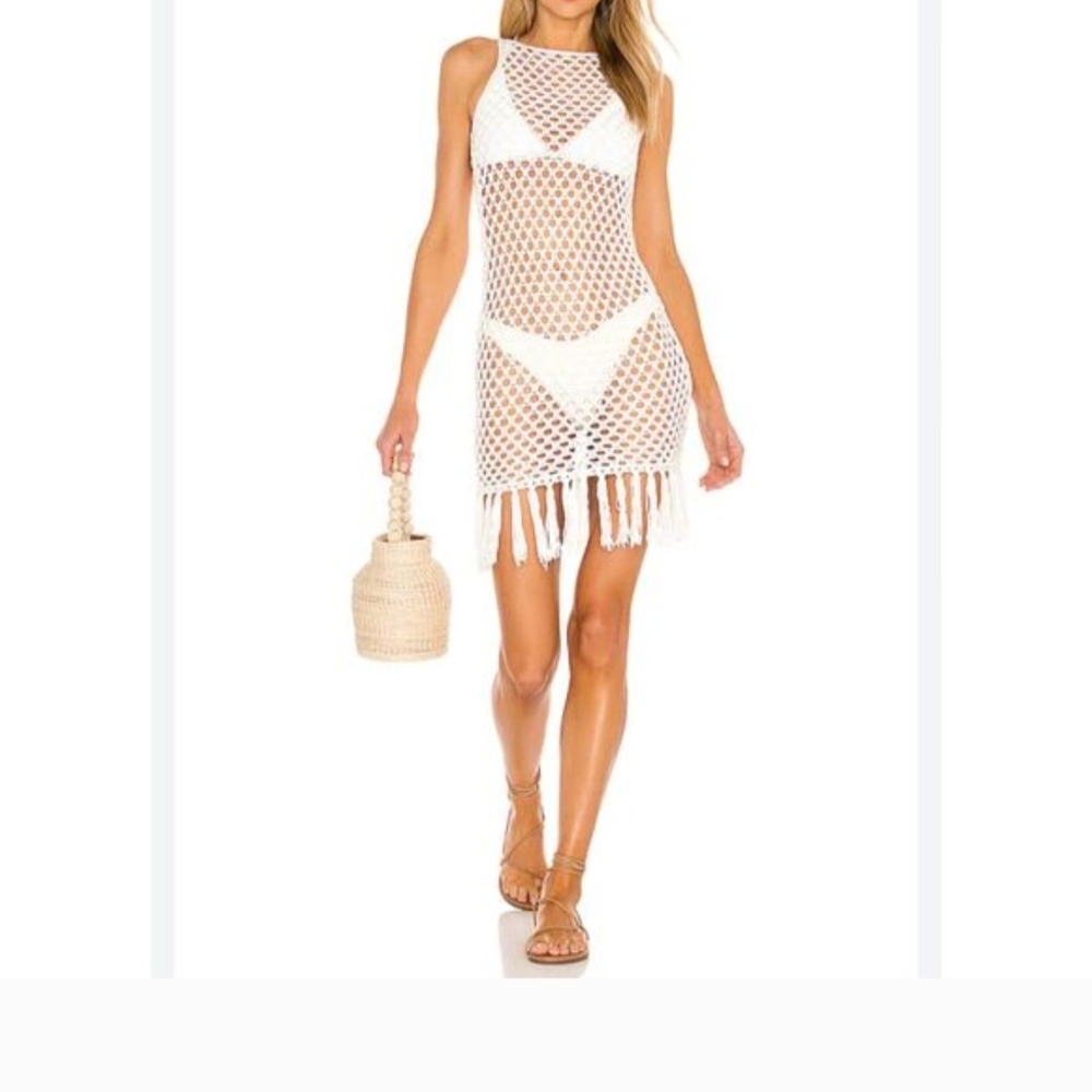 superdown White Crochet Fringe Swim Cover-Up